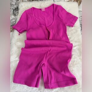 Women's Fuchsia Ribbed Romper